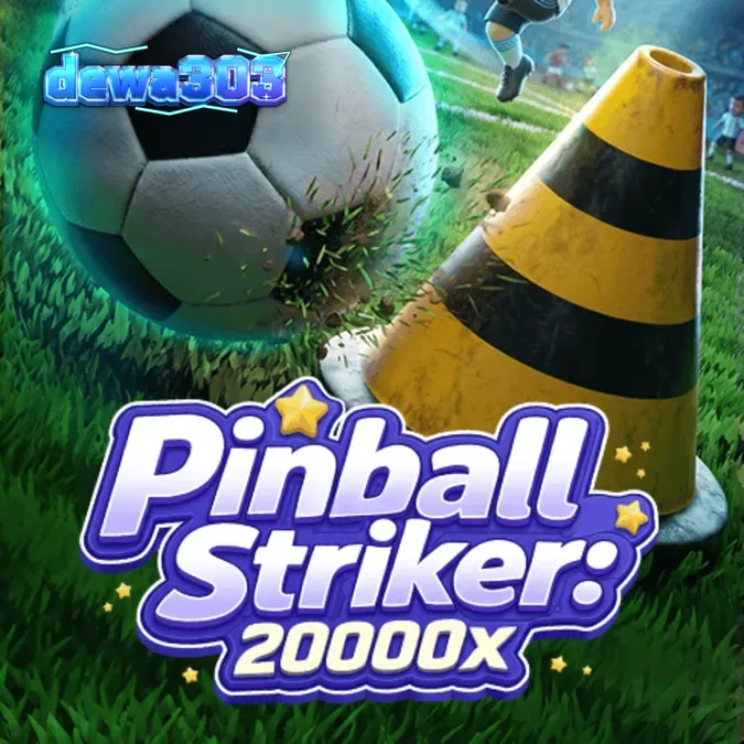 Tampilan antarmuka permainan Pinball Striker 20,000x dengan tema stadion neon